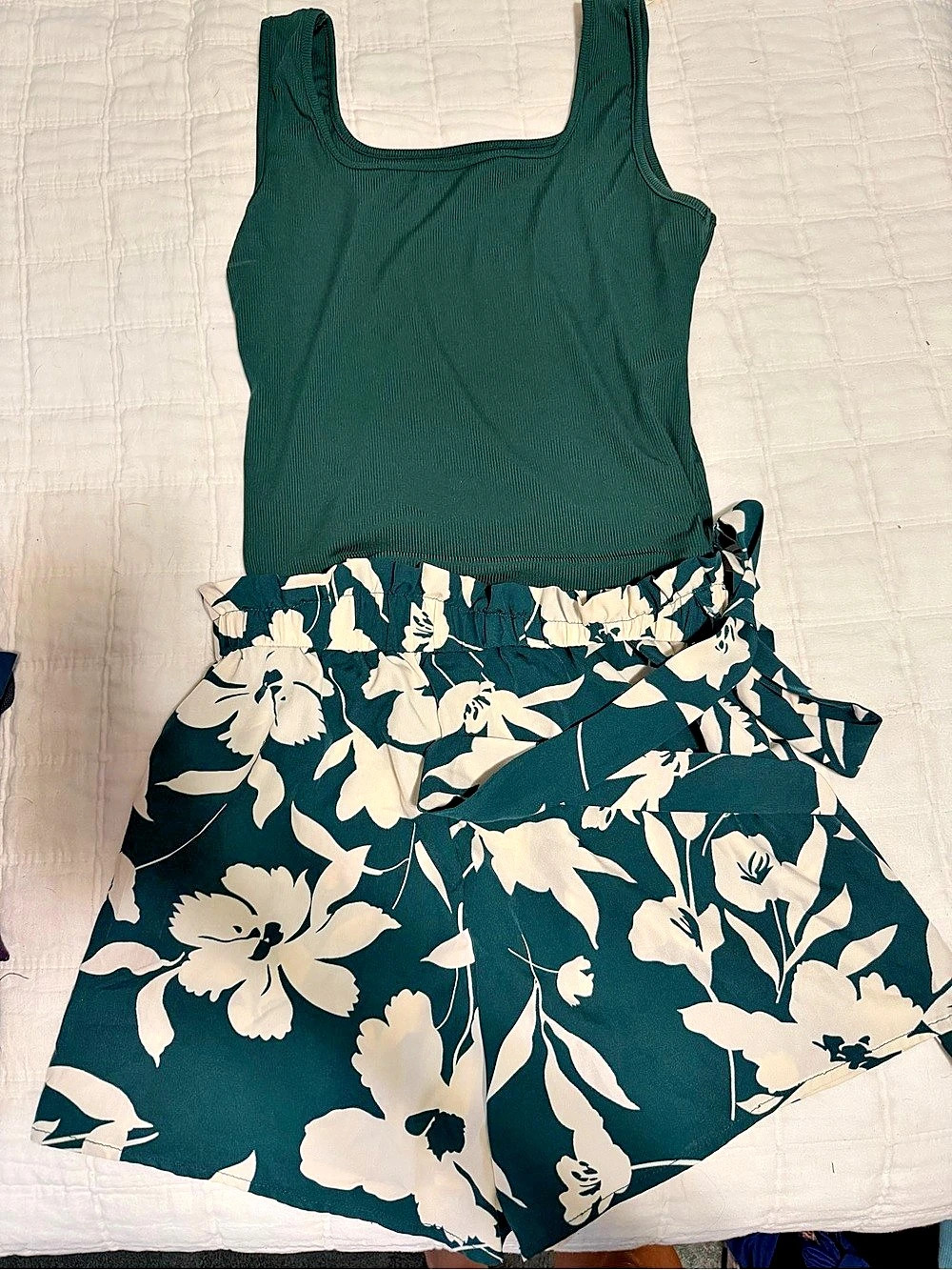 Floral Romper in Green & White